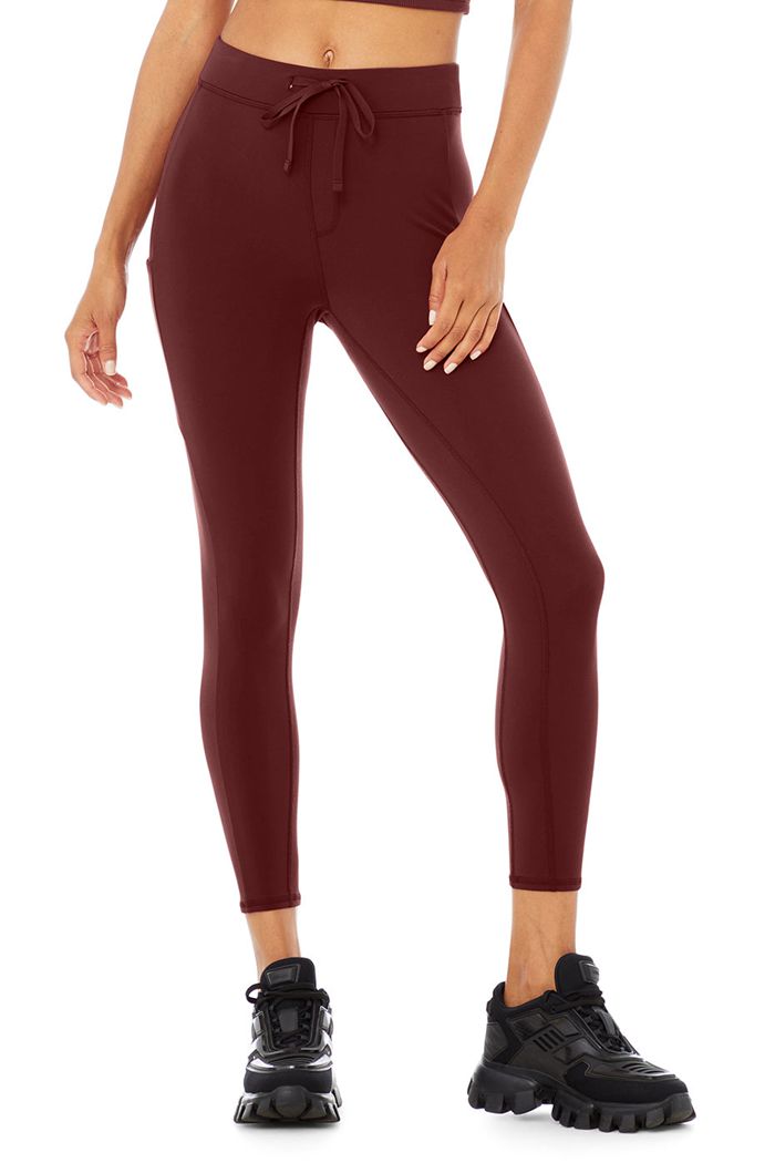 Alo Yoga 7/8 High-Waist Checkpoint Women\'s Leggings Red | GTOSWRQ-37