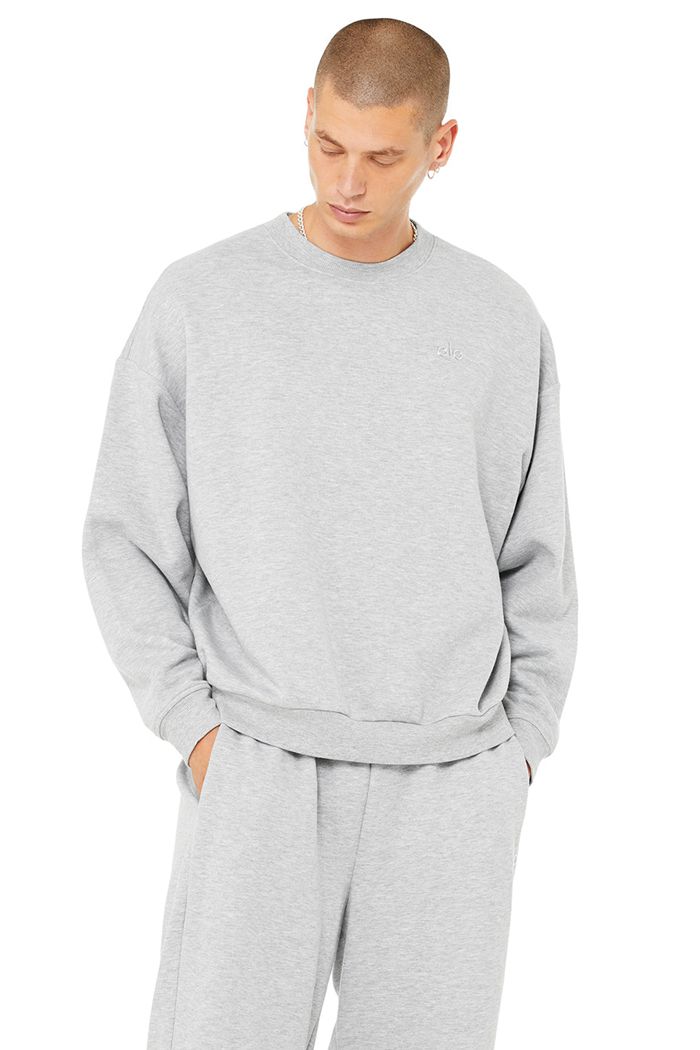 Alo Yoga Accolade Crew Neck Men's Pullover Grey | CTOVSAU-74