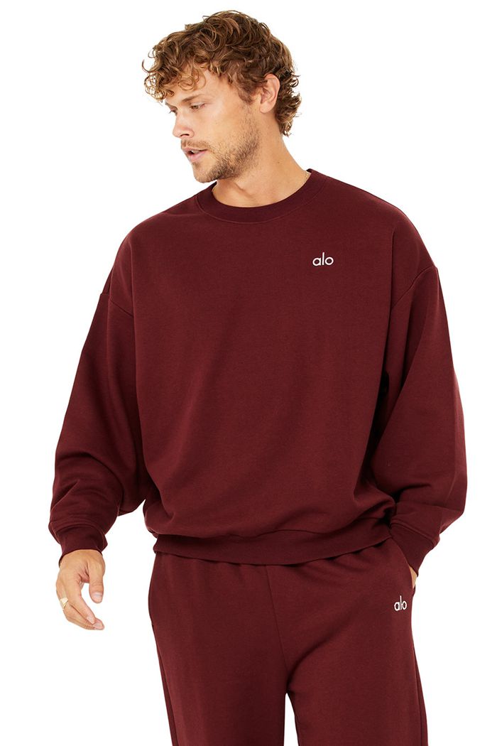 Alo Yoga Accolade Crew Neck Men's Pullover Red | MEALNVP-78