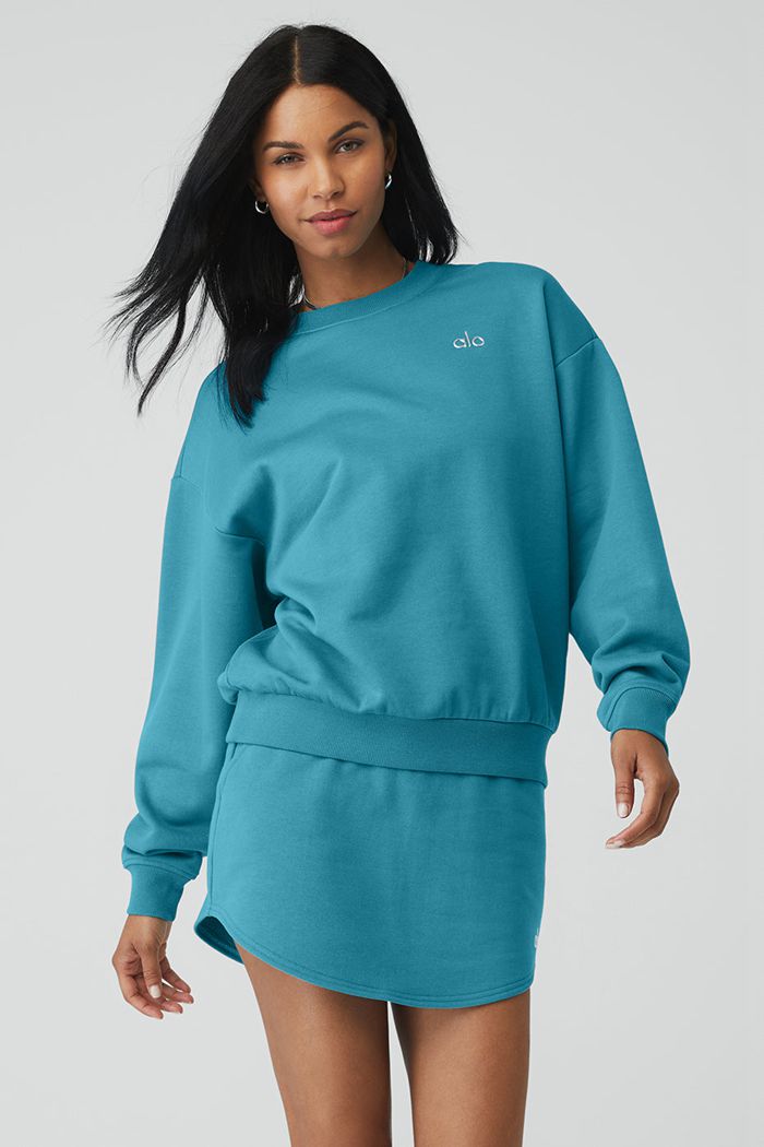 Alo Yoga Accolade Crew Neck Women's Pullover Blue | CKLWAGB-35