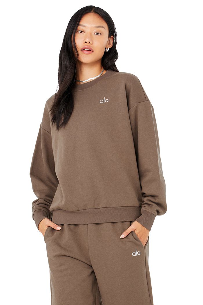 Alo Yoga Accolade Crew Neck Women's Pullover Brown | LQKFRVZ-05