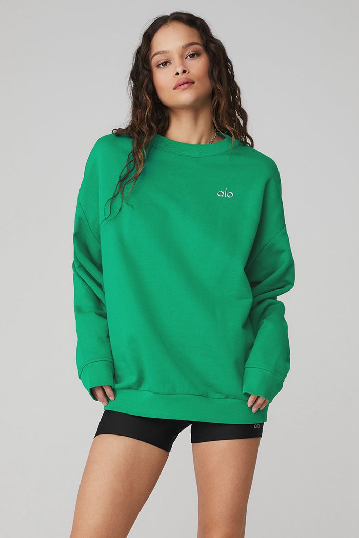 Alo Yoga Accolade Crew Neck Women's Pullover Green Turquoise | QPCXRBF-70