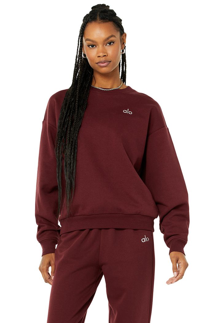 Alo Yoga Accolade Crew Neck Women's Pullover Red | UYONHCQ-40