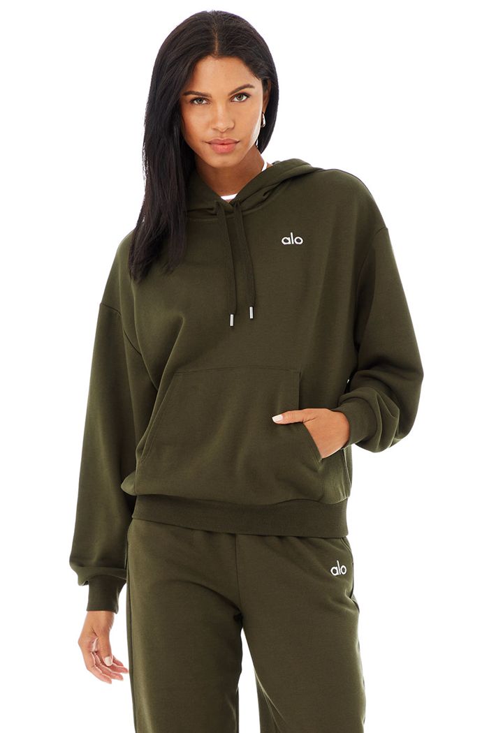 Alo Yoga Accolade Women's Hoodie Dark Olive | QHIAJOP-39