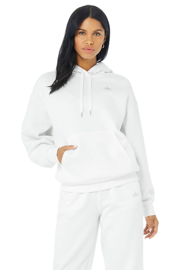 Alo Yoga Accolade Women's Hoodie White | BAVHKUS-51