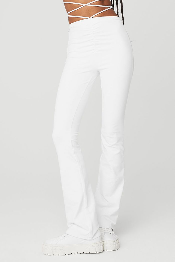 Alo Yoga Airbrush High-Waist Cinch Flare Women's Leggings White | PKZNJSO-35