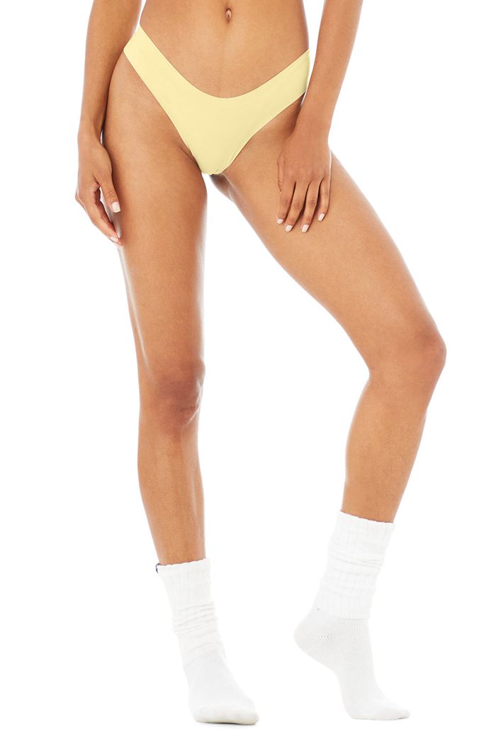 Alo Yoga Airbrush Invisible Cheeky Women's Underwear Yellow | CEYBUXS-96