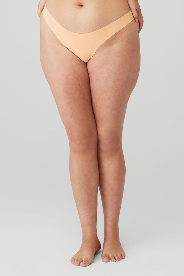 Alo Yoga Airbrush Invisible Thong Women's Underwear Beige | POENWDK-06