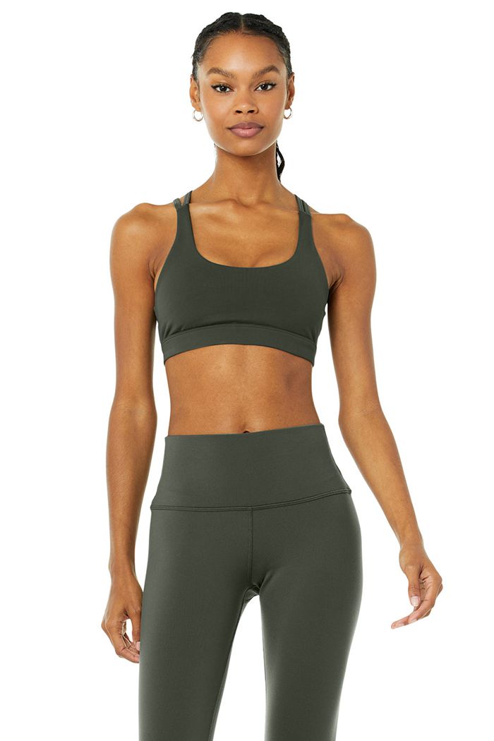 Alo Yoga Airbrush Suspension Women's Bras Dark Green | DPHIUYX-51