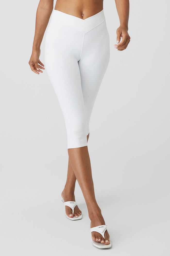 Alo Yoga Airbrush V-Cut Define Capri Women's Pants White | RDVBYJP-78