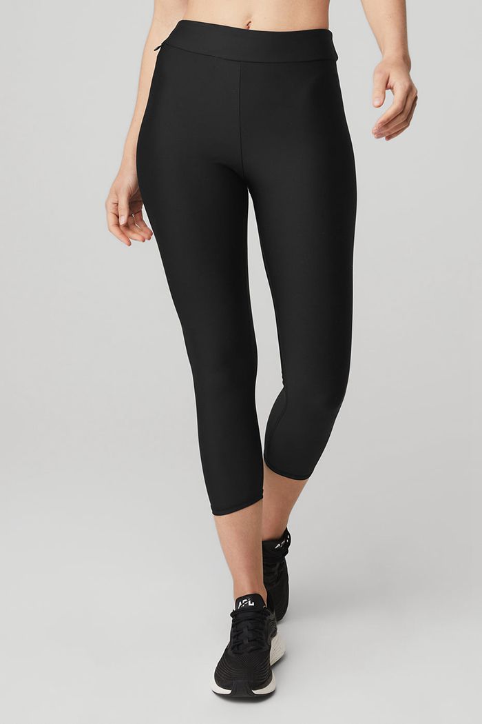 Alo Yoga Airlift High-Waist Conceal-Zip Capri Women's Pants Black | DEPGURS-05