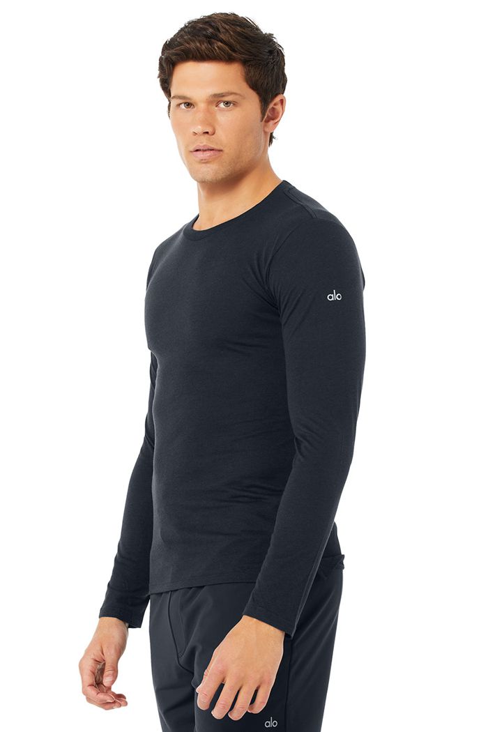 Alo Yoga Airwave Men's Long Sleeve Navy | FOPBAWK-35