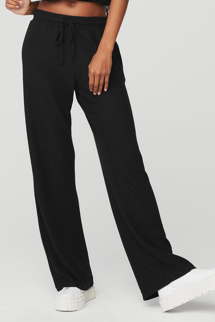 Alo Yoga Alolux High-Waist Soho Wide Leg Women's Pants Black | FQTECAD-68