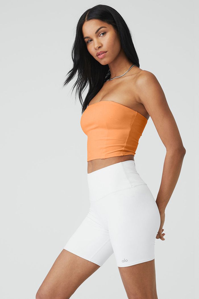 Alo Yoga Alosoft Convertible Sunkissed Bandeau Women's Tank Tops Orange | PYZGWUJ-62