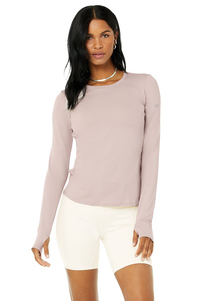 Alo Yoga Alosoft Finesse Women's Long Sleeve Pink | BCVKMER-95