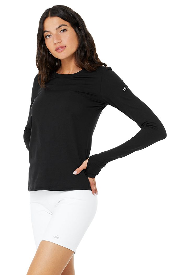 Alo Yoga Alosoft Finesse Women's Long Sleeve Black | RWAXHOU-67