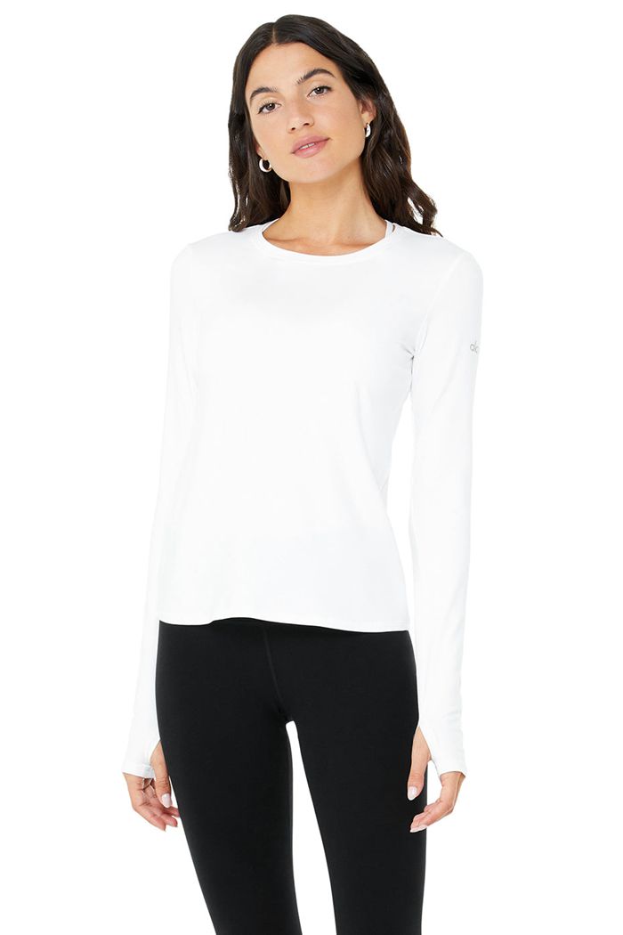 Alo Yoga Alosoft Finesse Women's Long Sleeve White | ZGUNRMD-61