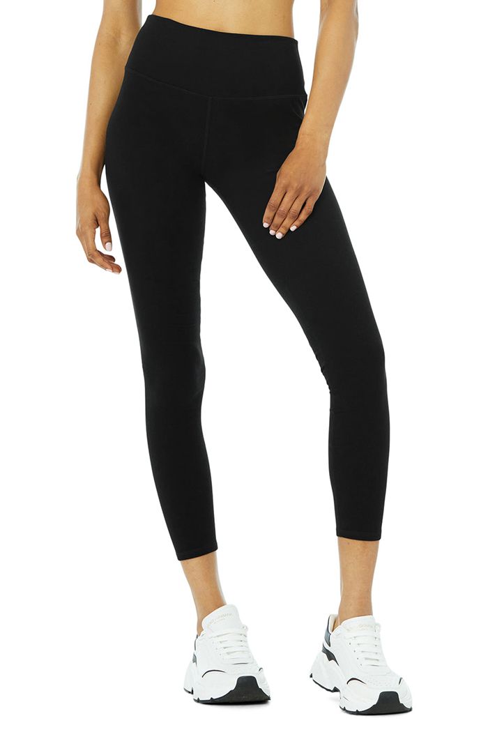 Alo Yoga Alosoft High-Waist 7/8 Highlight Women\'s Leggings Black | QPUAJDZ-79