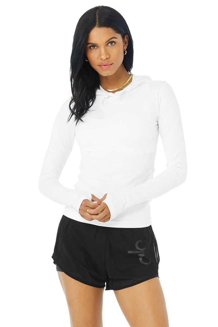 Alo Yoga Alosoft Hooded Runner Women's Long Sleeve White | FAOJDSK-69