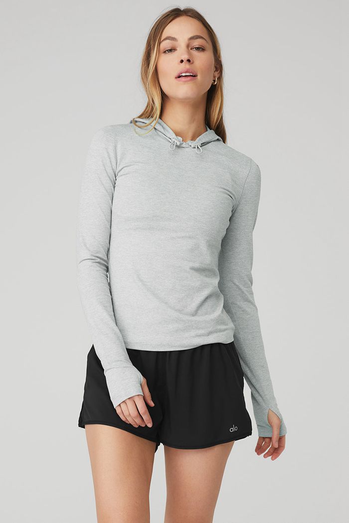 Alo Yoga Alosoft Hooded Runner Women's Long Sleeve Grey | WOEJMQN-04