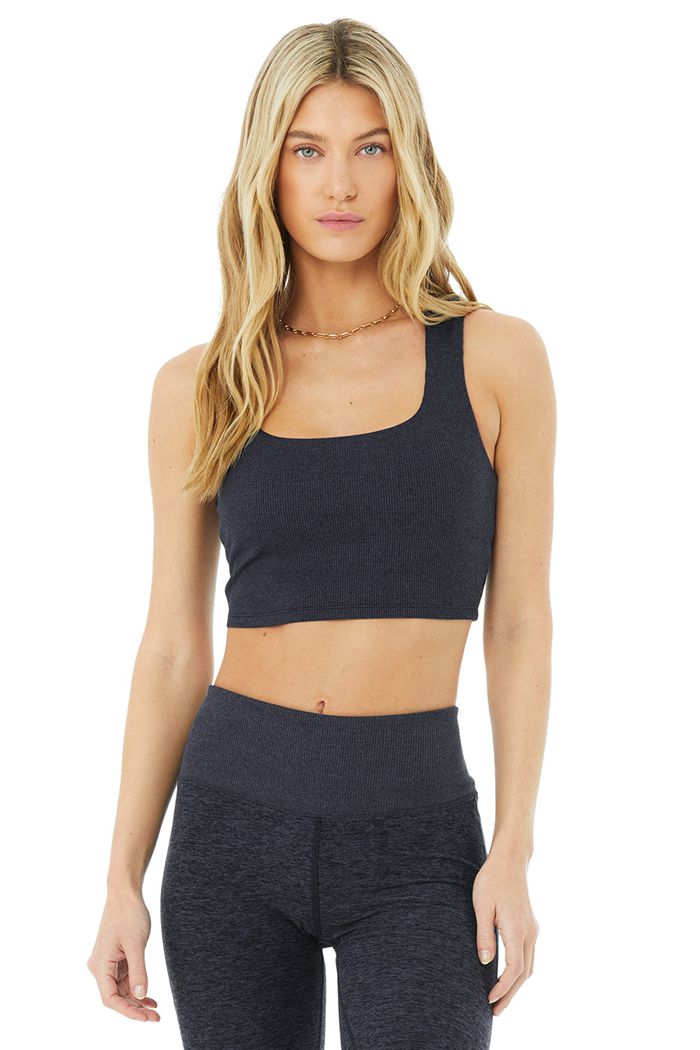 Alo Yoga Alosoft Ribbed Chic Women's Tank Tops Navy | THLXMGR-46