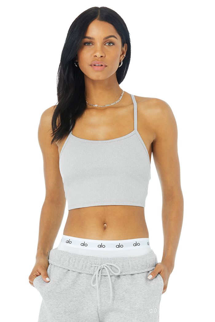 Alo Yoga Alosoft Ribbed Crop Calm Women's Tank Tops Grey | HMZSEIA-12