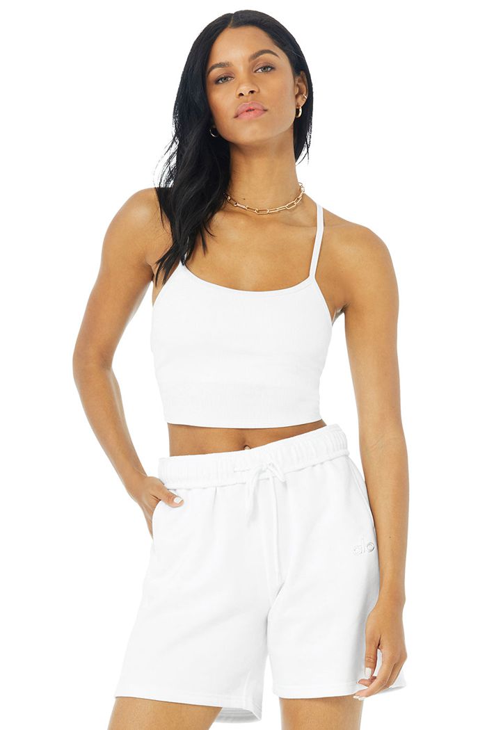 Alo Yoga Alosoft Ribbed Crop Calm Women's Tank Tops White | OYEUKJL-81