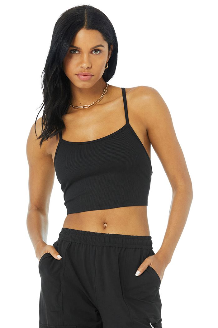 Alo Yoga Alosoft Ribbed Crop Calm Women's Tank Tops Black | XEKHTBR-12