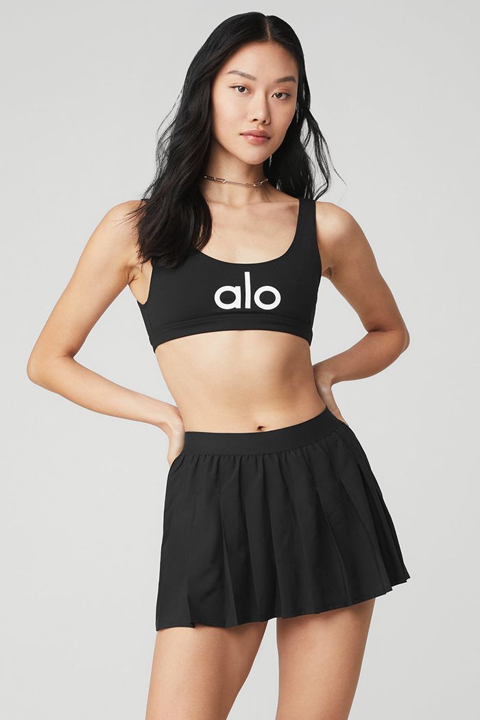 Alo Yoga Ambient Logo Women's Bras Black White | YFMVJUA-30