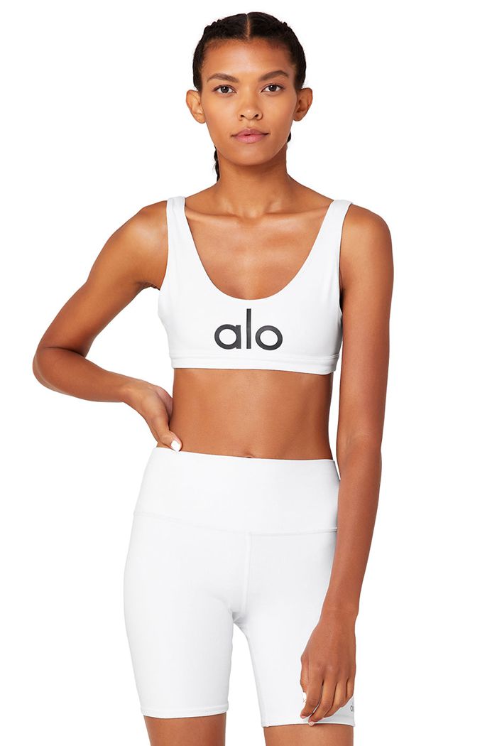 Alo Yoga Ambient Logo Women's Bras White | XVNESBM-30