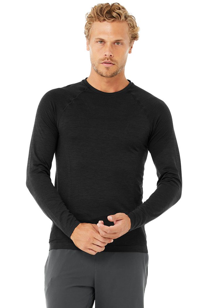 Alo Yoga Amplify Seamless Men's Long Sleeve Black | FRBDUZP-76