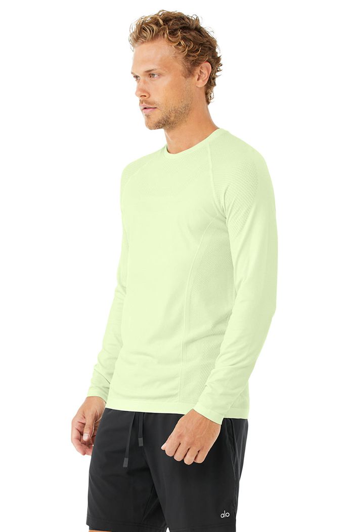 Alo Yoga Amplify Seamless Men's Long Sleeve Green | OLDUQWY-78