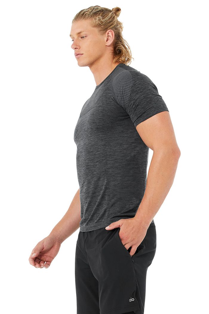 Alo Yoga Amplify Seamless Tee Men's Short Sleeve Black | EOMVBUI-64