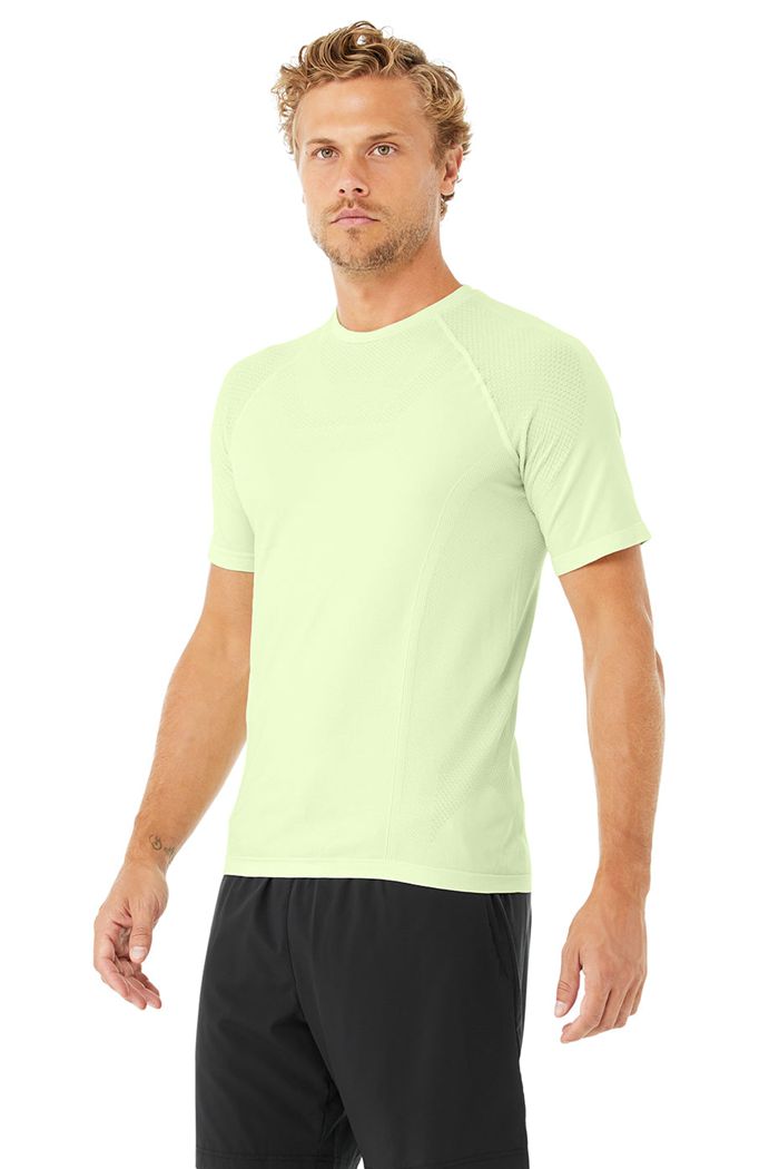 Alo Yoga Amplify Seamless Tee Men's Short Sleeve Green | QVGSJIP-62