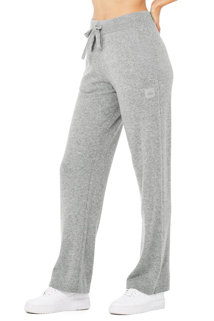 Alo Yoga Cashmere High-Waist Jet Set Wide Leg Women's Pants Grey | ISJAZHK-70