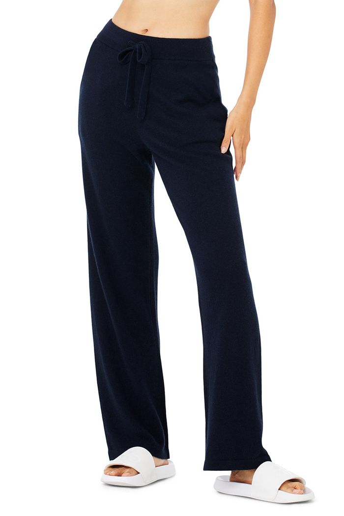 Alo Yoga Cashmere High-Waist Jet Set Wide Leg Women's Pants Navy | MUCHYDA-46