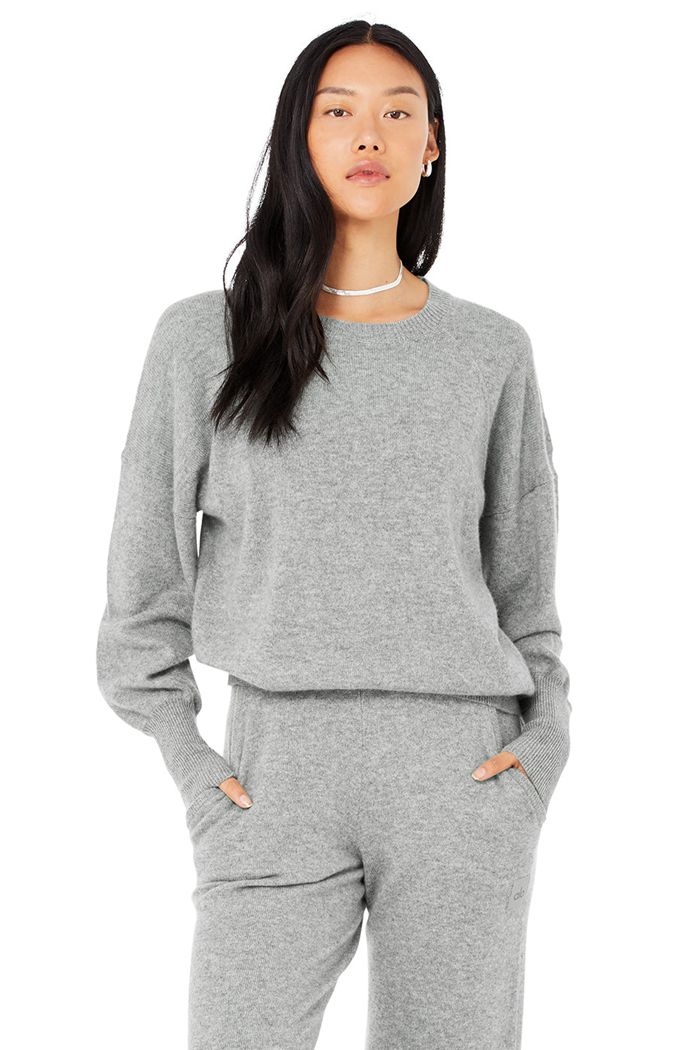 Alo Yoga Cashmere Jet Set Crew Women's Long Sleeve Grey | SFPOUWG-54