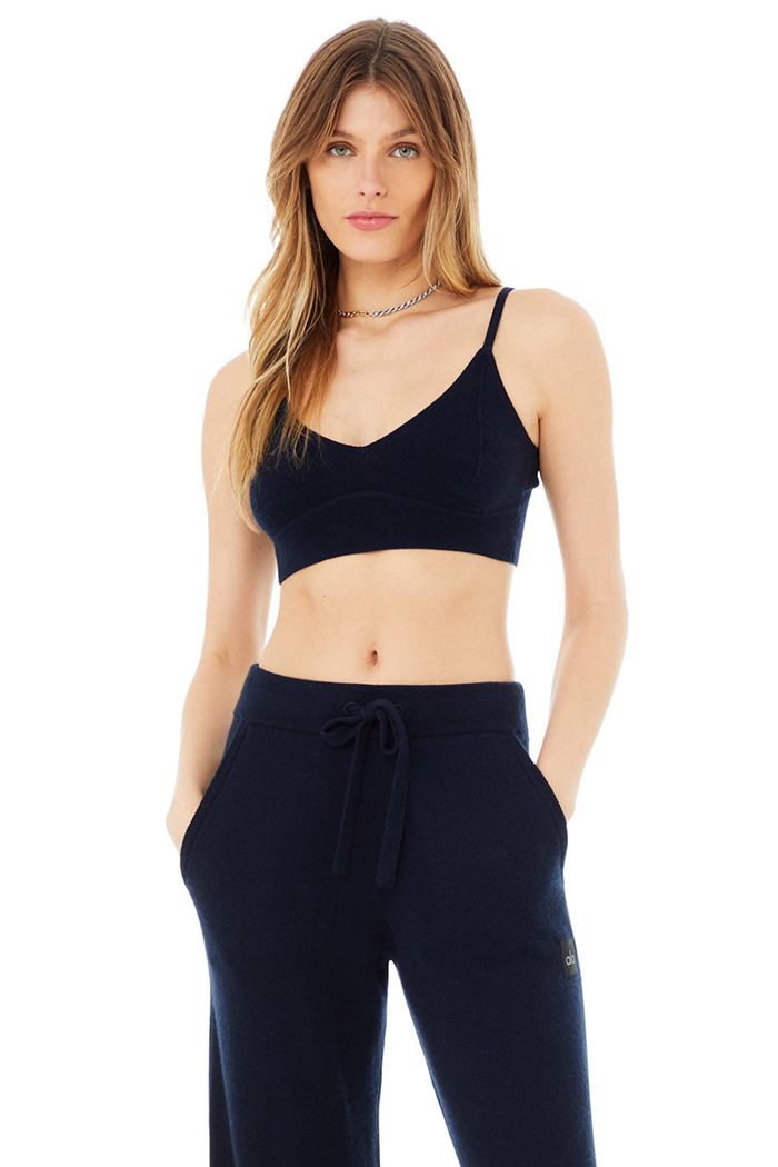 Alo Yoga Cashmere Jet Set Women's Bras Navy | BOUNYWP-46