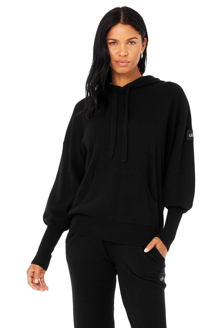 Alo Yoga Cashmere Jet Set Women's Hoodie Black | LMIYHRS-84