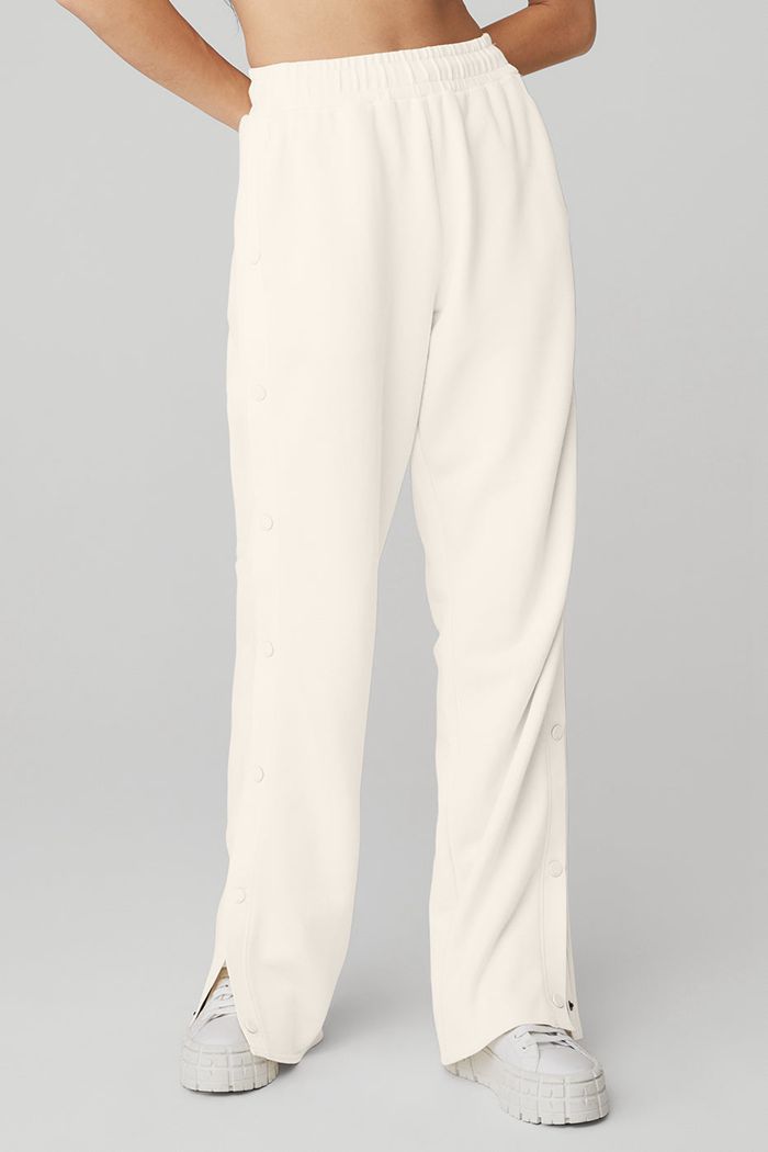 Alo Yoga Courtside Tearaway Snap Women's Pants White | ZXJDSYM-07