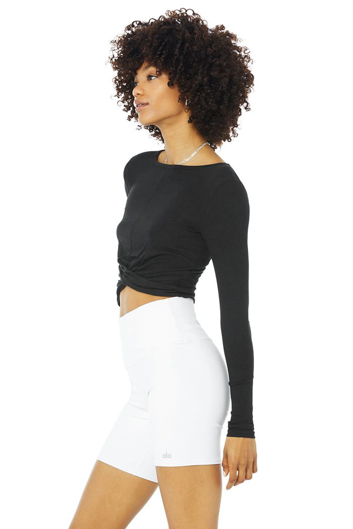 Alo Yoga Cover Women's Long Sleeve Black | YWGQTUI-45