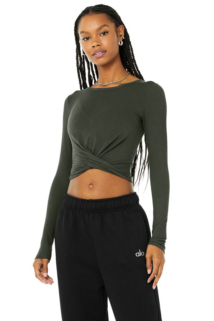 Alo Yoga Cover Women's Long Sleeve Dark Green | EDBJQUX-74