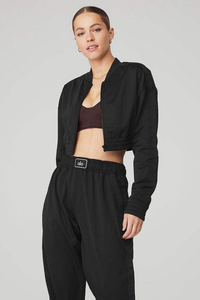 Alo Yoga Cropped Prizewinner Women's Jackets Black | GAUYONF-67