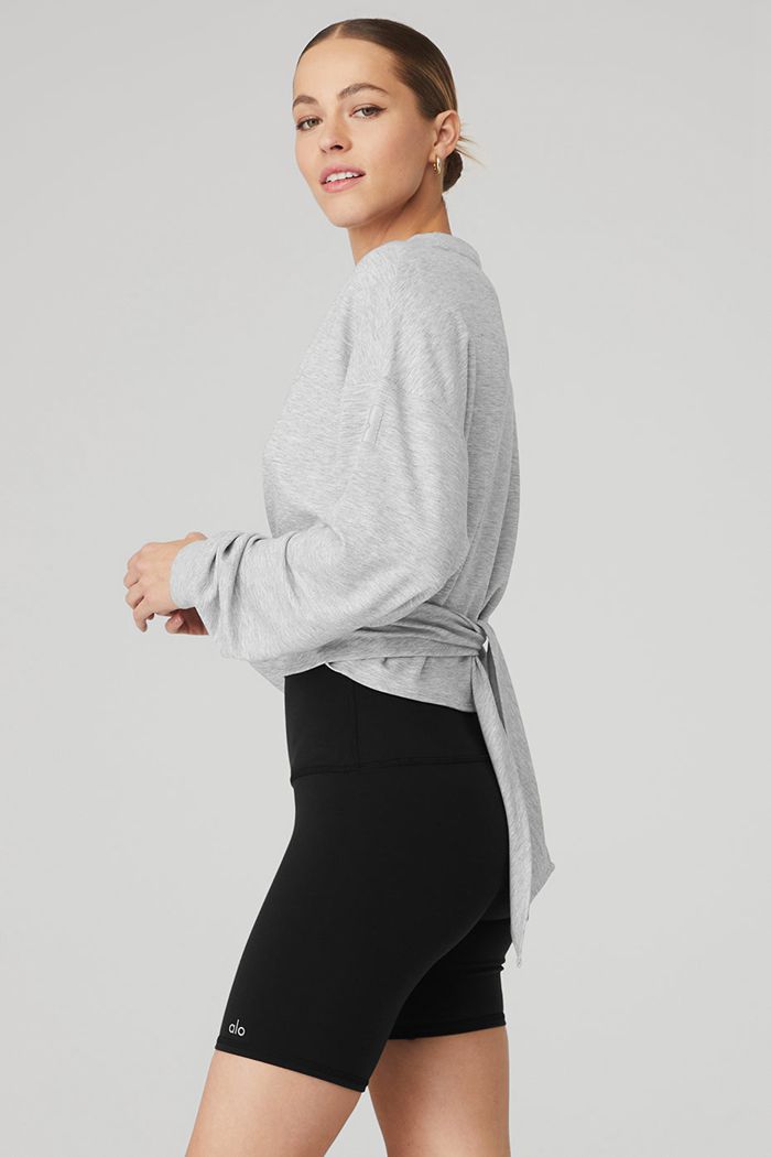 Alo Yoga Dreamy Wrap Women's Pullover Grey | ZFWVSMJ-40