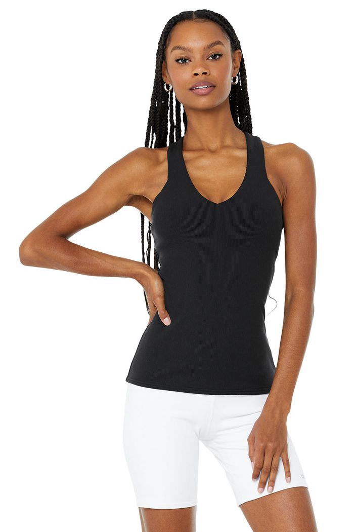 Alo Yoga Elevate Women's Tank Tops Black | TZPBSIF-49