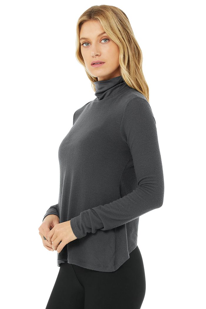 Alo Yoga Embrace Women's Long Sleeve Dark Grey | JITVFPH-13