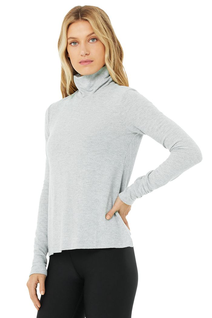 Alo Yoga Embrace Women's Long Sleeve Grey | CGSBOTD-63