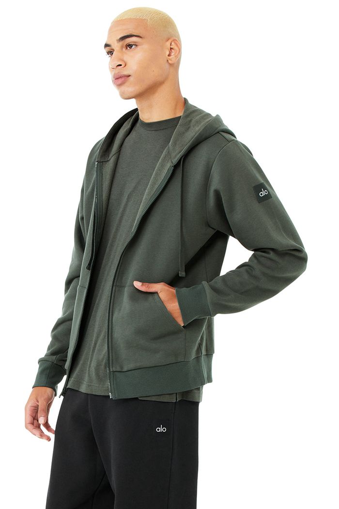 Alo Yoga Everyday Full Zip Men's Hoodie Dark Green | FEZNCGP-73