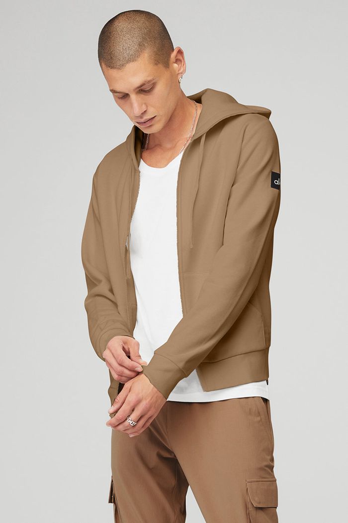 Alo Yoga Everyday Full Zip Men's Hoodie Brown | HOFCAUS-23