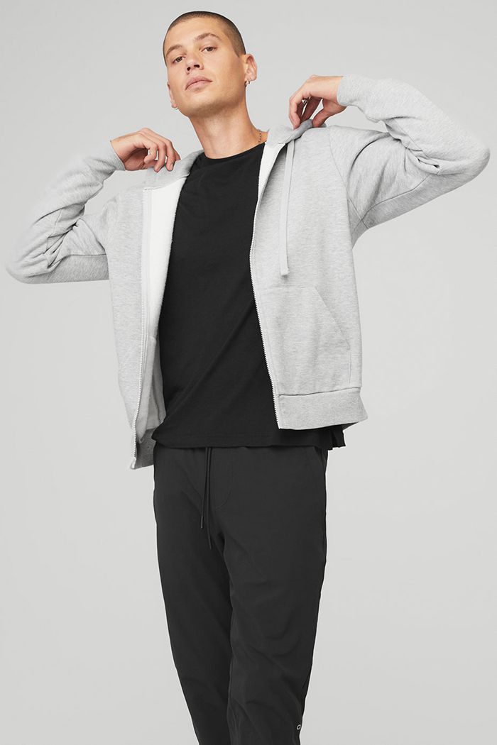 Alo Yoga Everyday Full Zip Men's Hoodie Grey | ILYZQWU-92